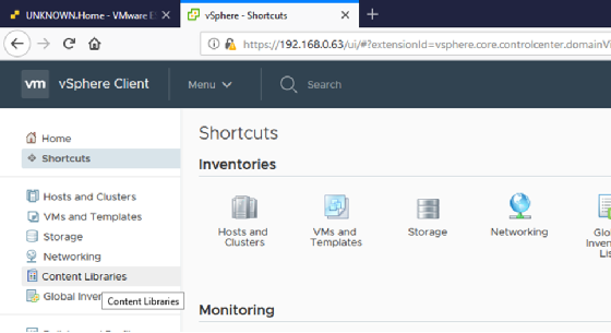 Content Libraries tab in vSphere