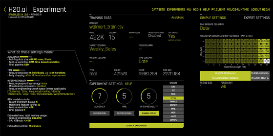Screenshot of all the elements in H2O.ai's machine learning platform