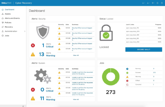 The Dell EMC Cyber Recovery dashboard