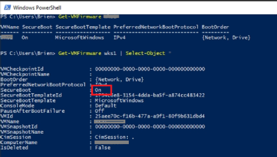 Secure boot settings.