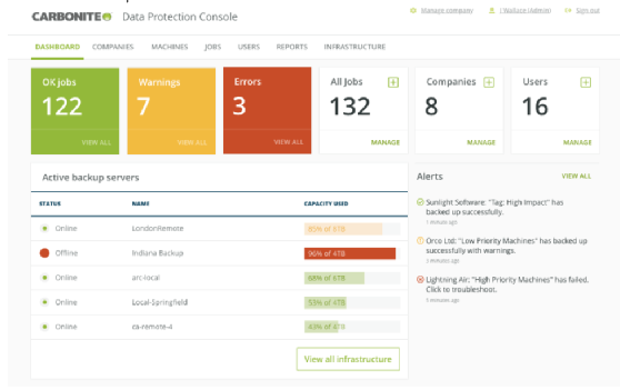 Screenshot of Carbonite Data Protection Console