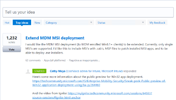 Microsoft Intune UserVoice