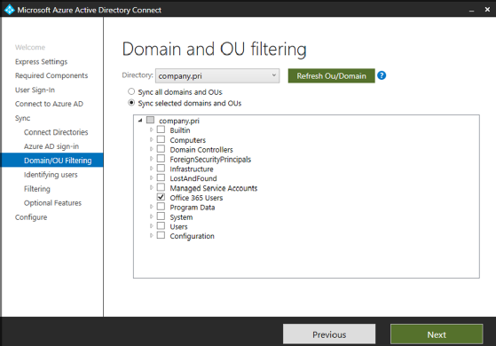 Account synchronization configuration