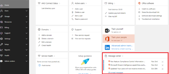 The Office 365 Message center