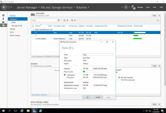 Data deduplication savings