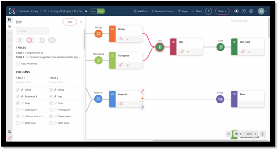 Screenshot of Datawatch Swarm 2.2's graphical flow UI