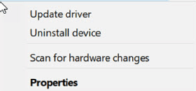 Device Manager pop-up menu