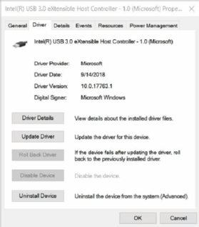 Properties of an Intel USB 3.0 eXtensible Host Controller