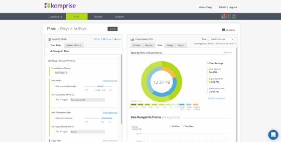 Komprise 2.9 planning tool