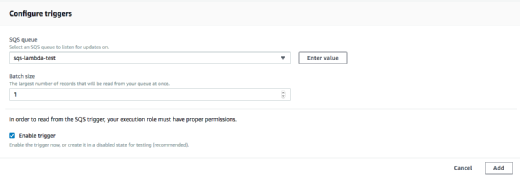 SQS triggers a Lambda function.