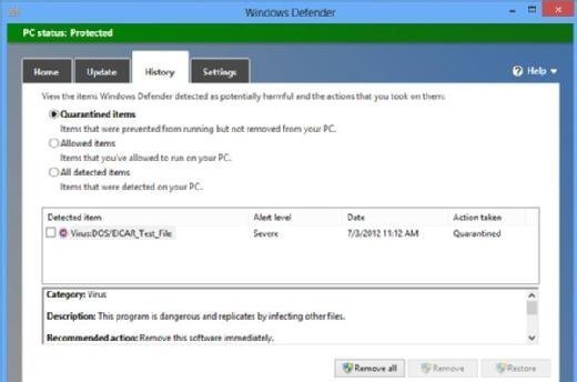 Windows Defender interface