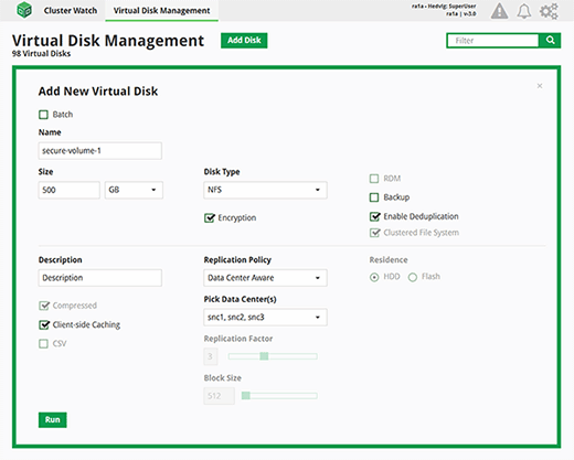Hedvig virtual disk management
