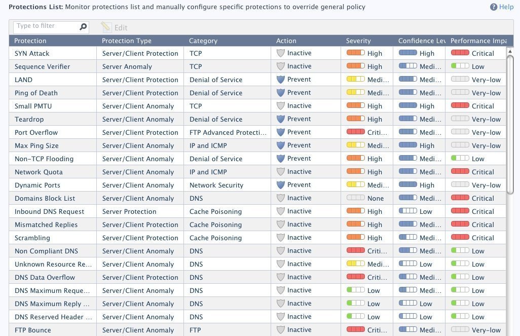 Check Point's protection policy list has some eye-catching and meaningful graphical elements.