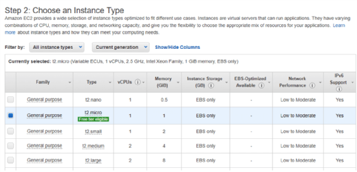 EC2 instances available in the free tier of service.