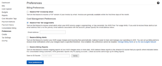 Set up free tier usage alerts.