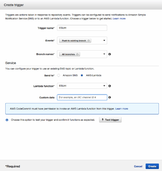 Configure the Lambda trigger.