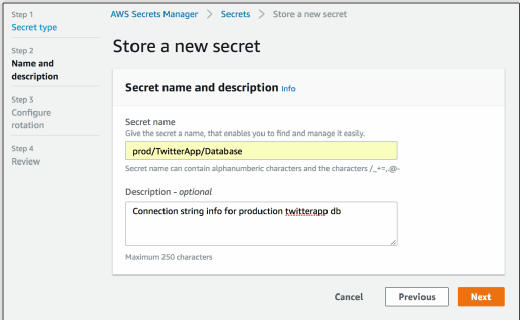 Screenshot of AWS Secrets Manager