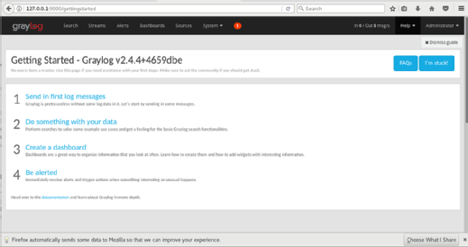 Graylog web management interface 