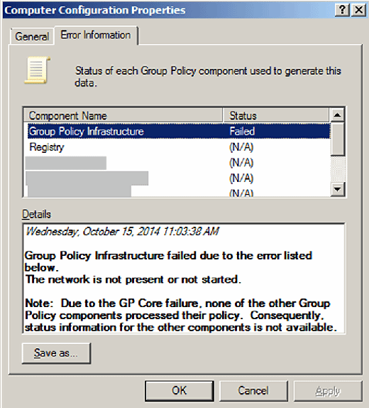 Click on the Error Information tab to learn why a GPO failed.