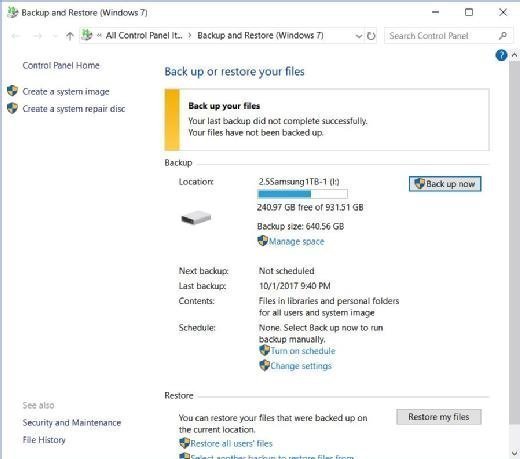 Built-in Windows 10 backup