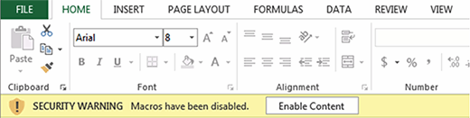 Macros disabled security warning in Excel