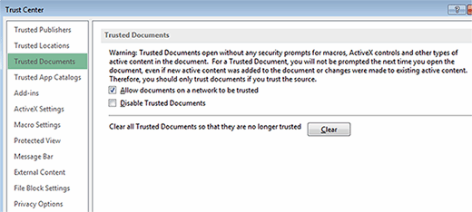 Trusted Documents settings
