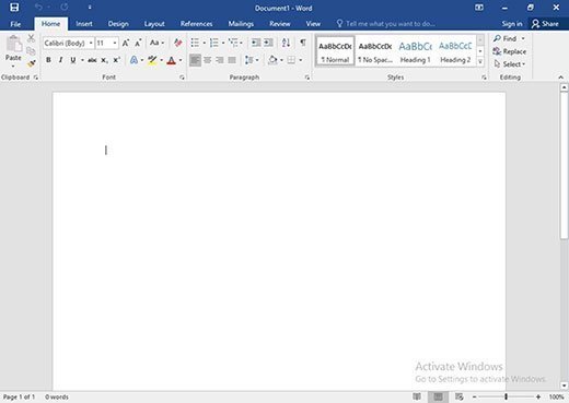 Desktop version of Word 2016