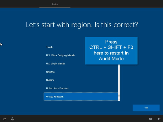 The region selection screen