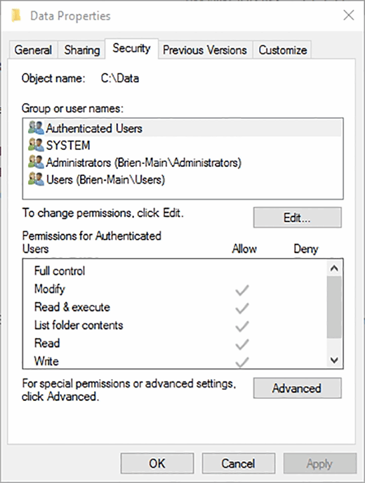Windows Security Tab Screenshot