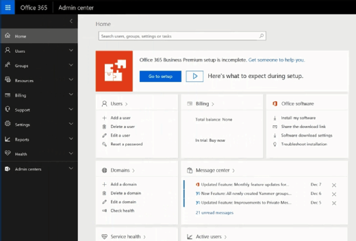 Office 365 admin portal