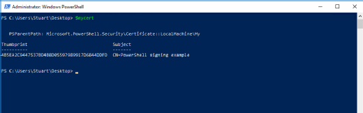 PowerShell $mycert self-signed certification verification