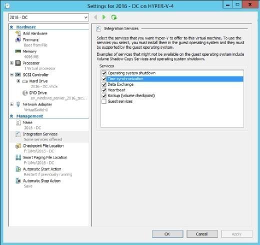 Time synchronization is supported by Hyper-V Integration Services.