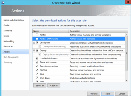 Create user role in SCVMM