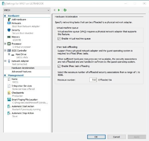 Hardware offloading settings