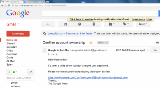 Example of a phishing email