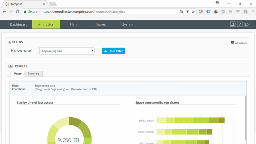Komprise analytics software interface