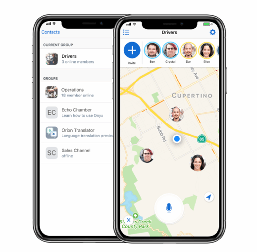 Screenshot of smartphone push-to-talk app of Orion Labs