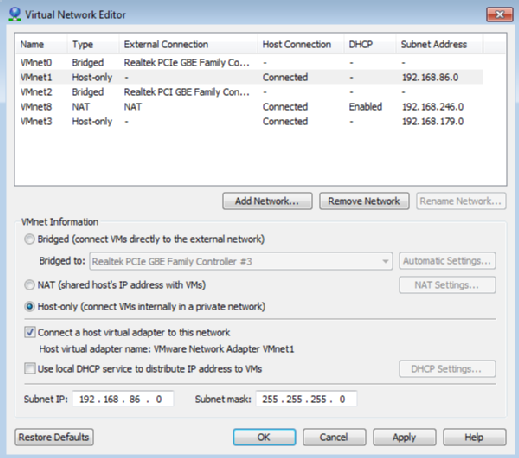 Note the subnet addresses