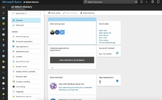 Microsoft Azure Active Directory management console