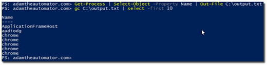 File collecting Get-Process with Select-Object in PowerShell.