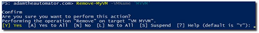 A function running without the Confirm parameter.