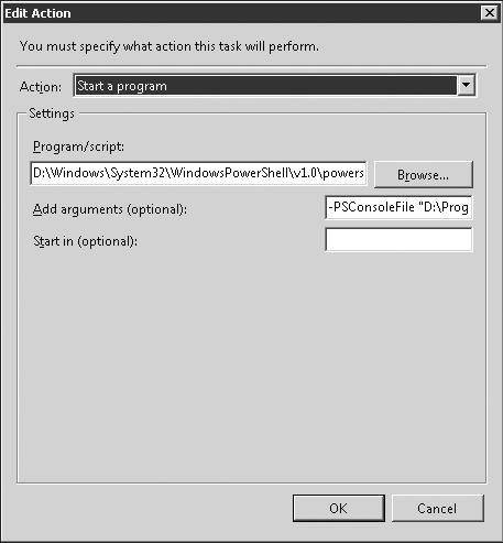 Adding the scheduled task action