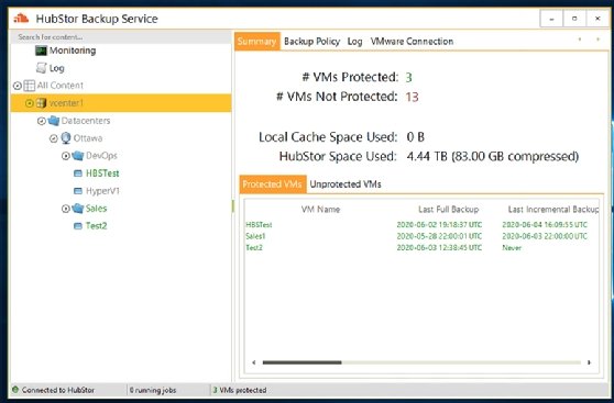 Screenshot of HubStor's VM backup