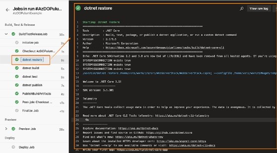 A Preview stage in the Azure Pipeline, showing resources to create and changes to make.
