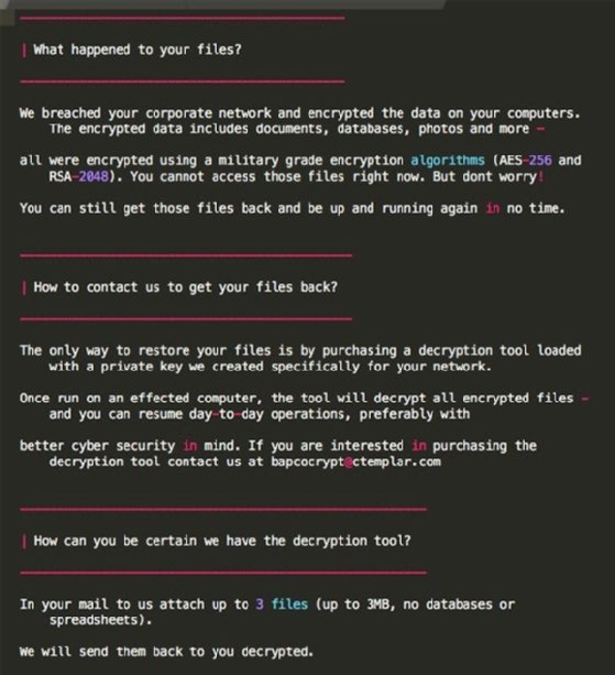 Ransom note from a recent Snake ransomware attack