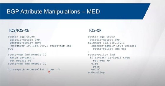 BGP attribute manipulations -- MED