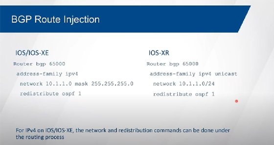 BGP route injection for IOS, IOS XE and IOS XR IPv4