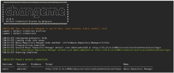Screenshot displaying logs on changeme tool
