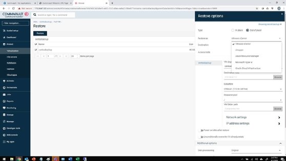 screenshot of Commvault multi-cloud restore