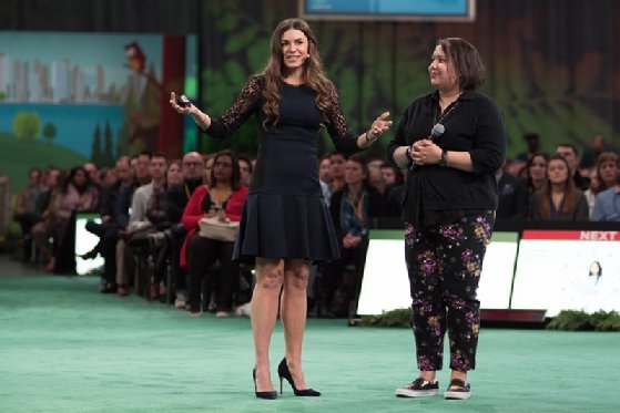 Salesforce's Sarah Franklin speaking at the company's 2019 Toronto World Tour stop.